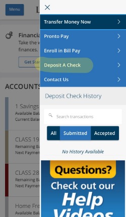 Deposit a Check quick link